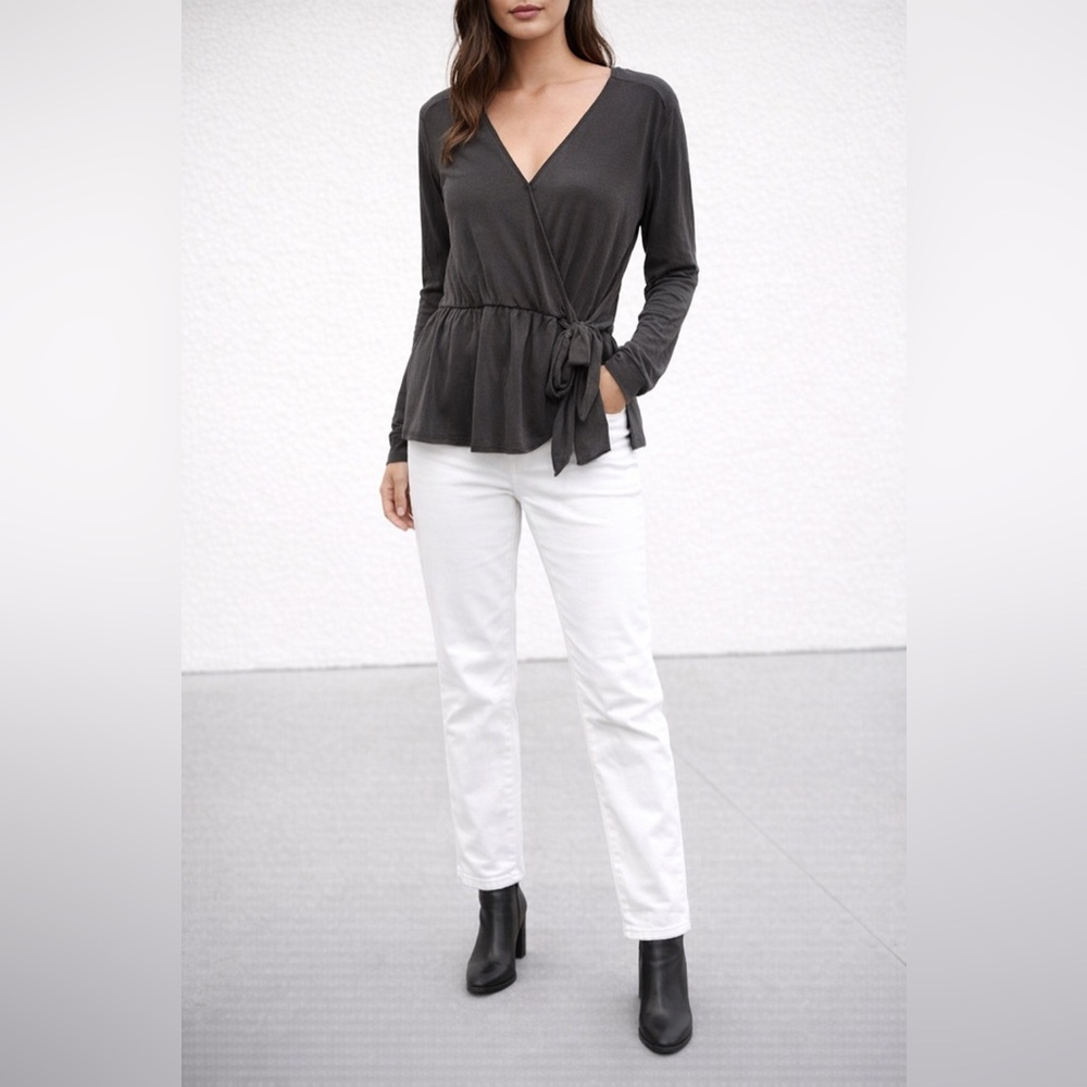 Lucky Brand Wrap Peplum Blouse Black Long Sleeve Boho Style Women’s Small
